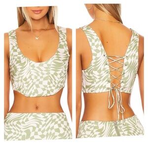 For Love and Lemons Nomi Corset Top Pink Green Check Size Large NWT